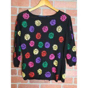 VTG Catherine Stewart BellePointe Women Embroidered Floral Sweater Black Large